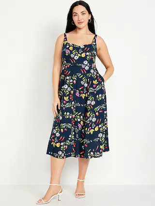 Fit & Flare Sleeveless Linen-Blend Midi Dress | Old Navy | Old Navy (US)