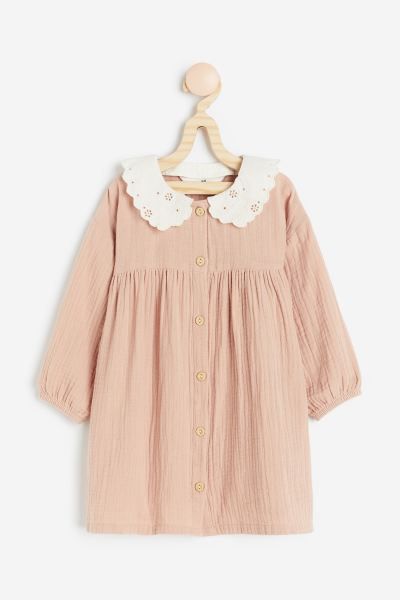 Double-weave Dress with Collar - Dusty pink - Kids | H&M US | H&M (US + CA)