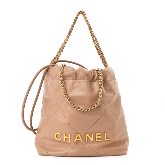 Shiny Calfskin Quilted Mini Chanel 22 Dark Beige | FASHIONPHILE (US)