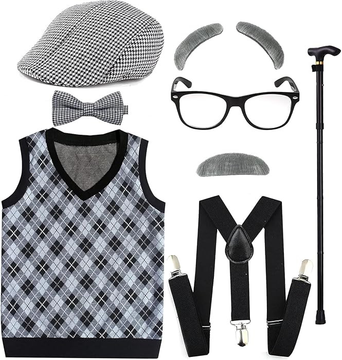 EFORLED Kids 100 Days of School Costume for Boys - Halloween Old Man Costume Hat, Glasses and Gra... | Amazon (US)