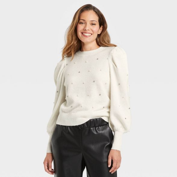 Women's Crewneck Embellished Pullover Sweater - A New Day™ | Target