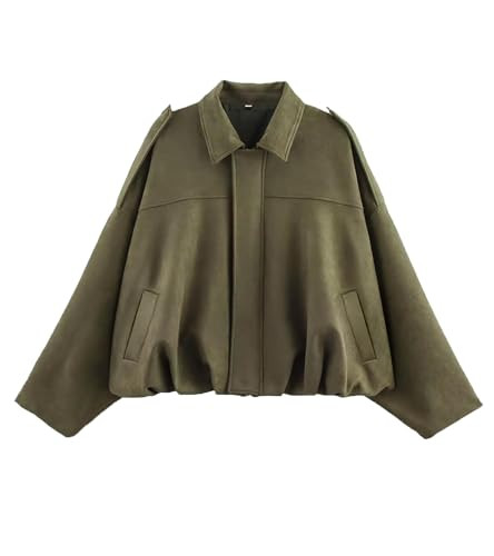 Bnigung Womens Faux Suede Bomber Jacket Oversized Long Sleeve Cropped Coat | Amazon (US)
