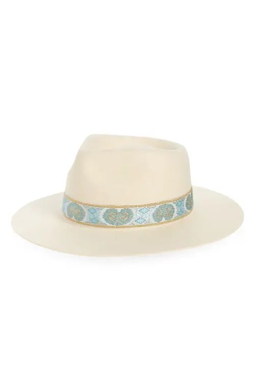 Lack of Color Beverly Brocade Band Wool Fedora in White-Ivory /Aqua at Nordstrom, Size Medium | Nordstrom