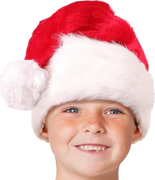 Child Plush Santa Hat for Kids; Unisex, Toddler Ages 3-10 Red | Amazon (US)