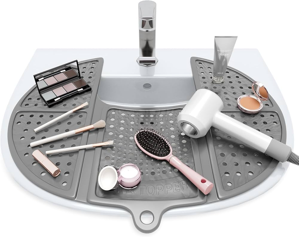 Sink Topper Bathroom Counter Cover & Storage Saver, Foldable Silicone Mat for Hot Tools, Hair Sty... | Amazon (US)