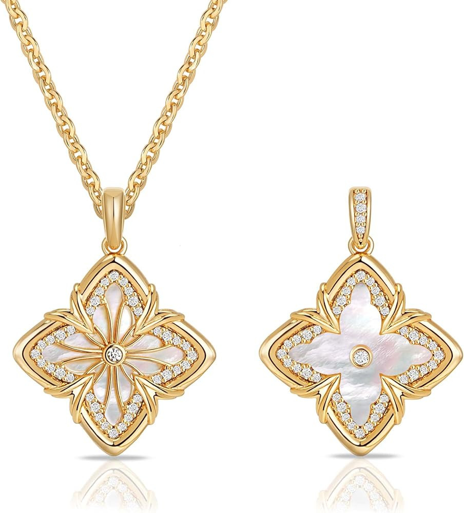 MEVECCO Gold Four Leaf Clover Necklace for Women 14K Gold Plated Clover Pendant Necklace With Dia... | Amazon (US)