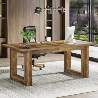 Moronia 63 in. Rectangular Brown Wooden Executive Desk, Large Home Office Desk with Solid Wood Frame for Home Office | The Home Depot