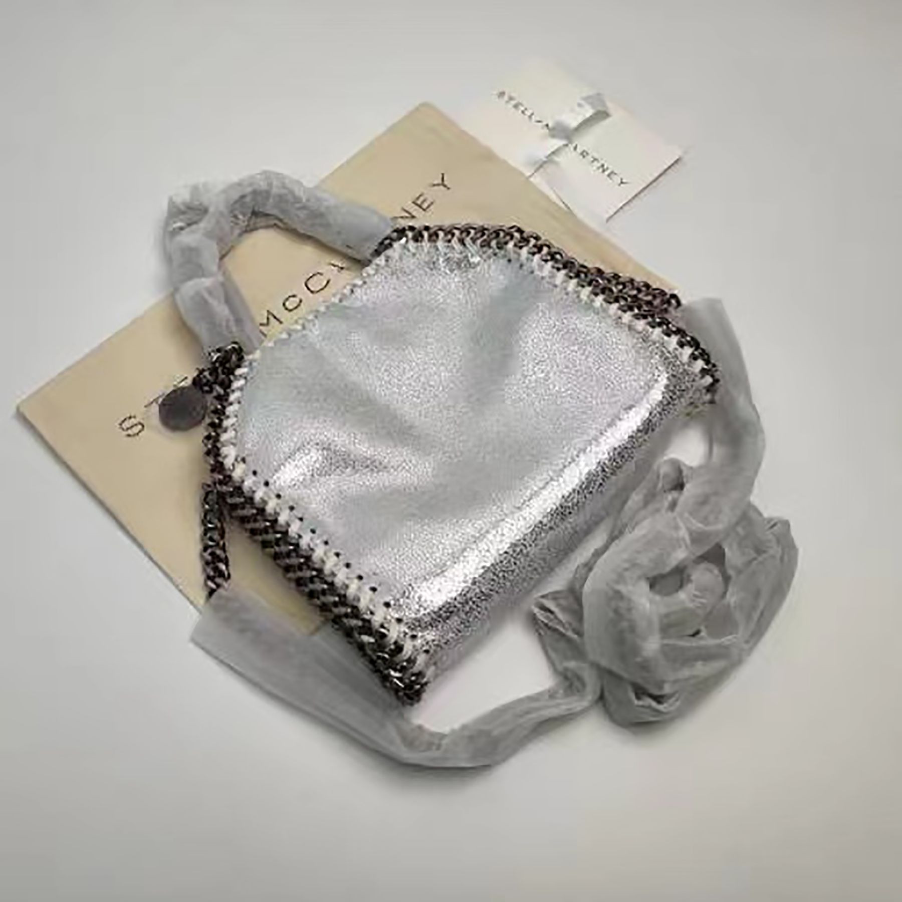 Stella Mccartney Falabella Mini Tote Bag Woman Metallic Sliver Black Tiny Shopping Bag Women Hand... | DHGate