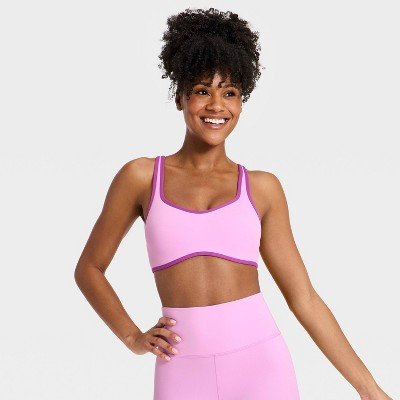 Women's Everyday Soft Light Support Retro Contrast Hem Sports Bra - All In Motion™ Light Violet S | Target