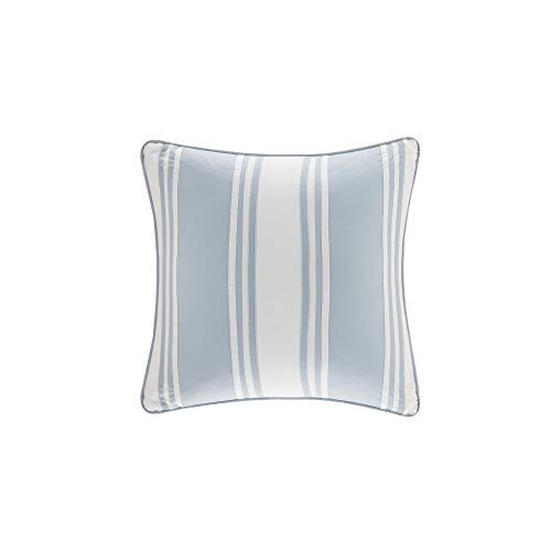 Harbor House Crystal Beach Pieced Fashion Cotton Throw Pillow, Coastal Striped Square Decorative Pillow, 18X18, White with Blue Strapping | Amazon (US)