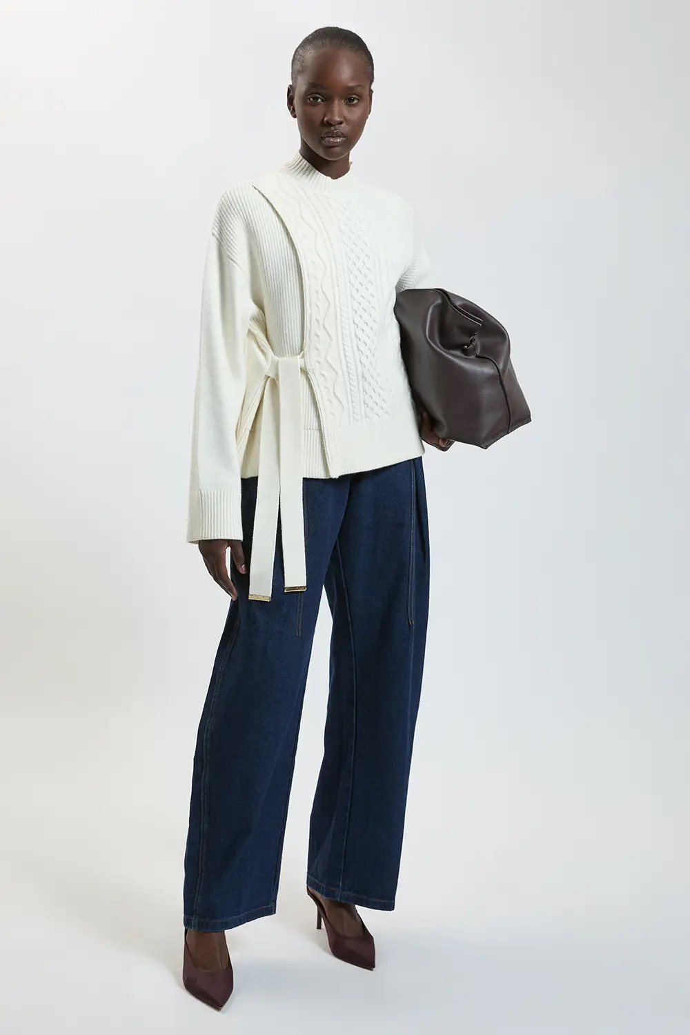 Cable Knit Viscose Blend Jumper With Wrap Detail | Karen Millen
