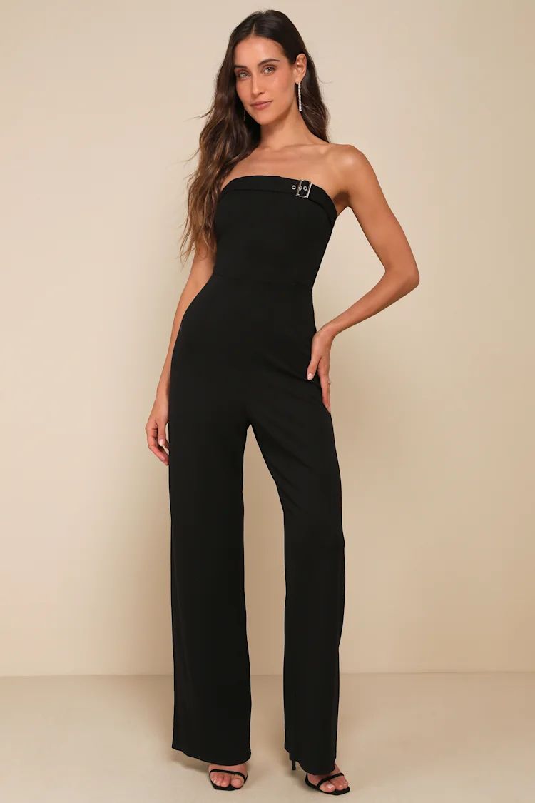 Deeply Sophisticated Black Strapless Wide-Leg Jumpsuit | Lulus