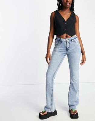 Weekday Flame low rise seam detail flared jeans in bleach light blue | ASOS (Global)