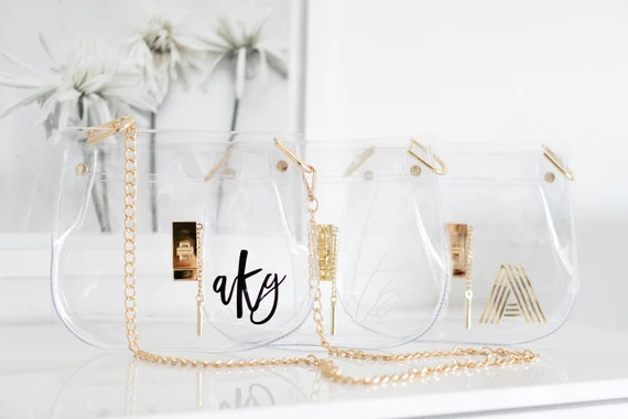 Clear Stadium Approved Cross Body Purse with Removable Gold Chain, Personalized Clear Stadium Bag... | Etsy (US)