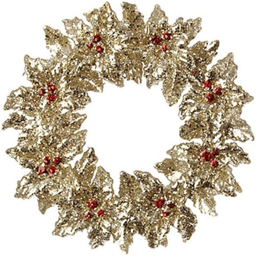 RAZ Imports Glittered Gold Holly and Red Berry Wreath Ornament | Amazon (US)