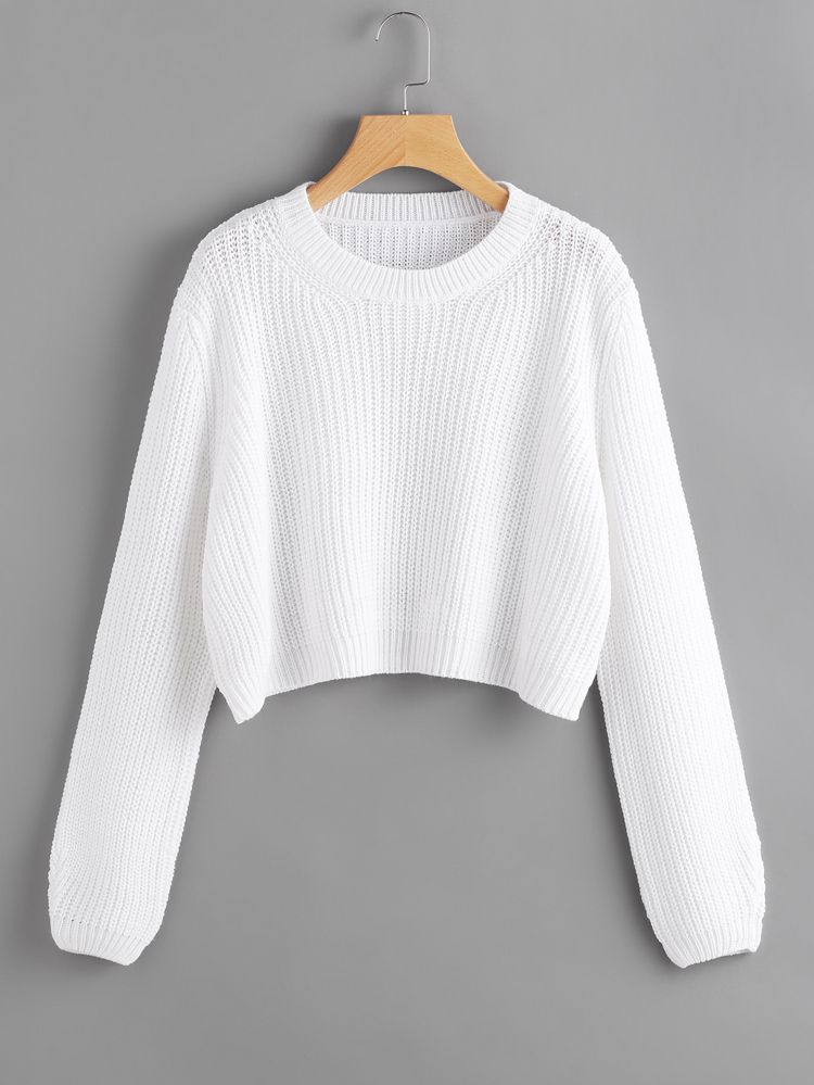 Ribbed Purl Knit Cropped Sweater | ROMWE