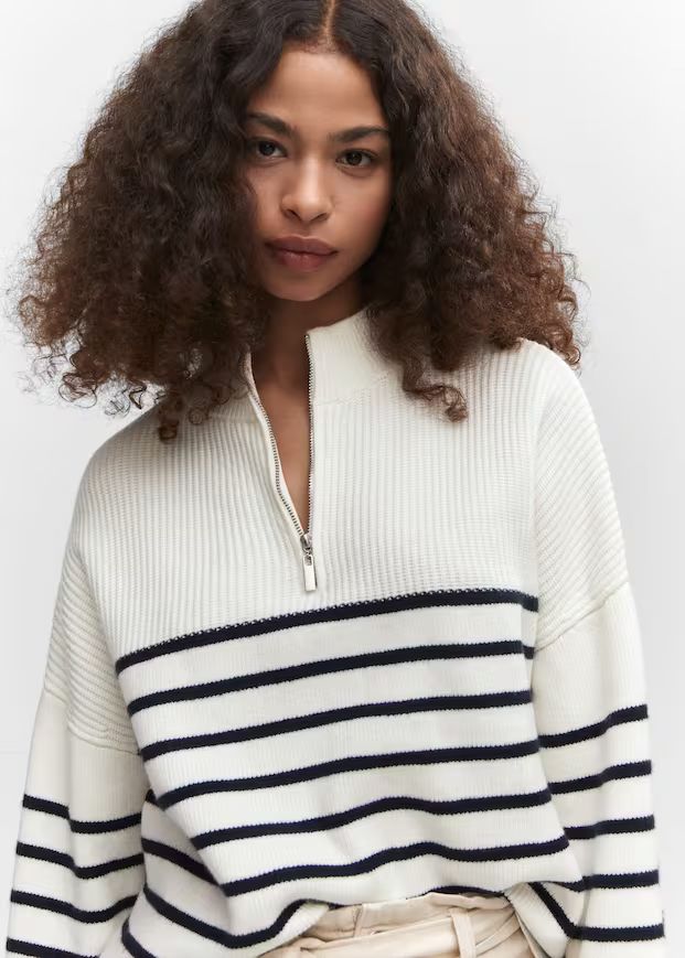 Striped sweater with zip | MANGO (UK)