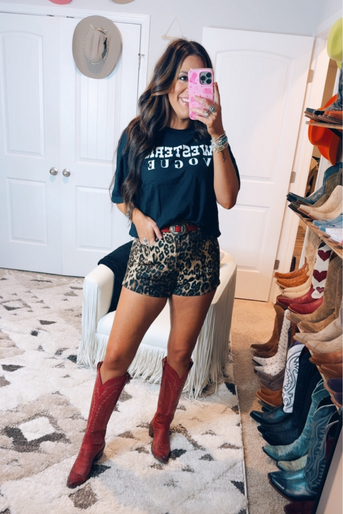 Country concert outfit idea with the viral leopard Amazon shorts

#LTKMidsize #LTKStyleTip #LTKFindsUnder50