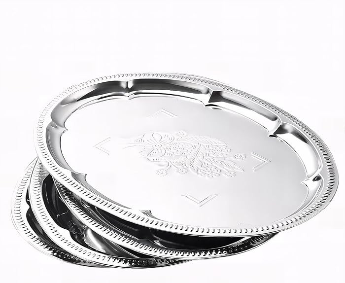 4-Pack 15.7" x 11.8" Large Silver Serving Trays for Party Set - Oval Floral Engraved Serving Plat... | Amazon (US)