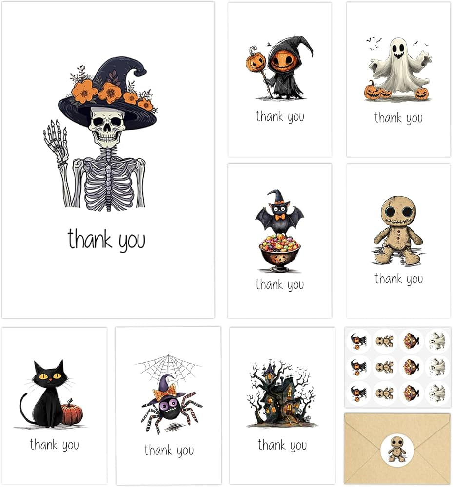 SuperShunhu Pack of 24 Assorted Boxed Halloween Thank You Cards, Spooky Thank You Cards with Enve... | Amazon (US)