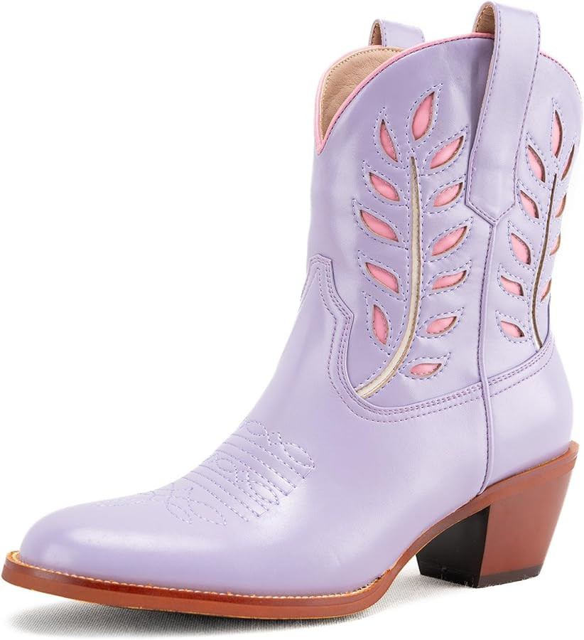 Huntarry Heart Boots for Women Red Cowboy Boots Embroidered Inlay Heart Knee High Round Toe Boots... | Amazon (US)