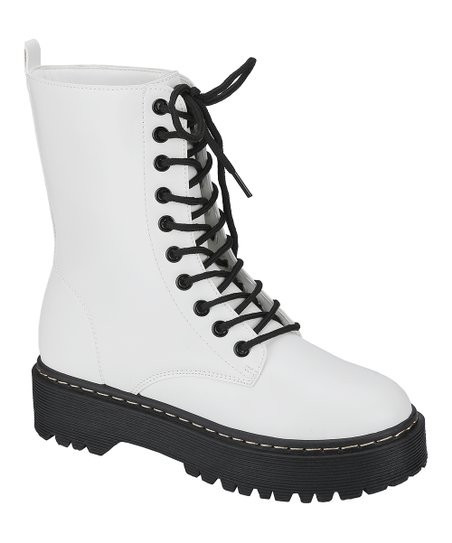 White Louisa Combat Boot - Women | Zulily