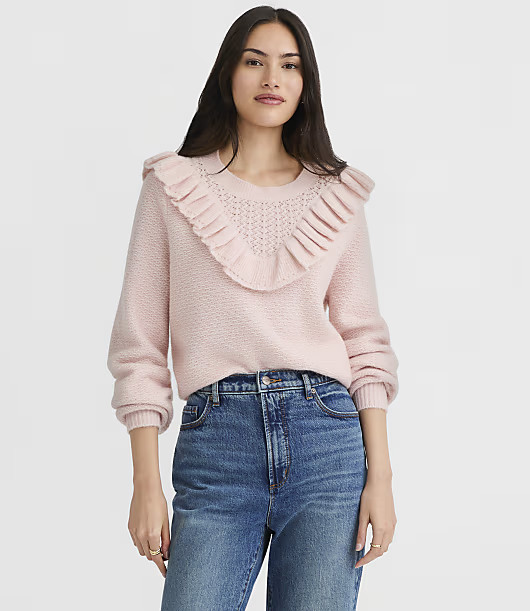 Loft Pointelle Ruffle Yoke Sweater | LOFT