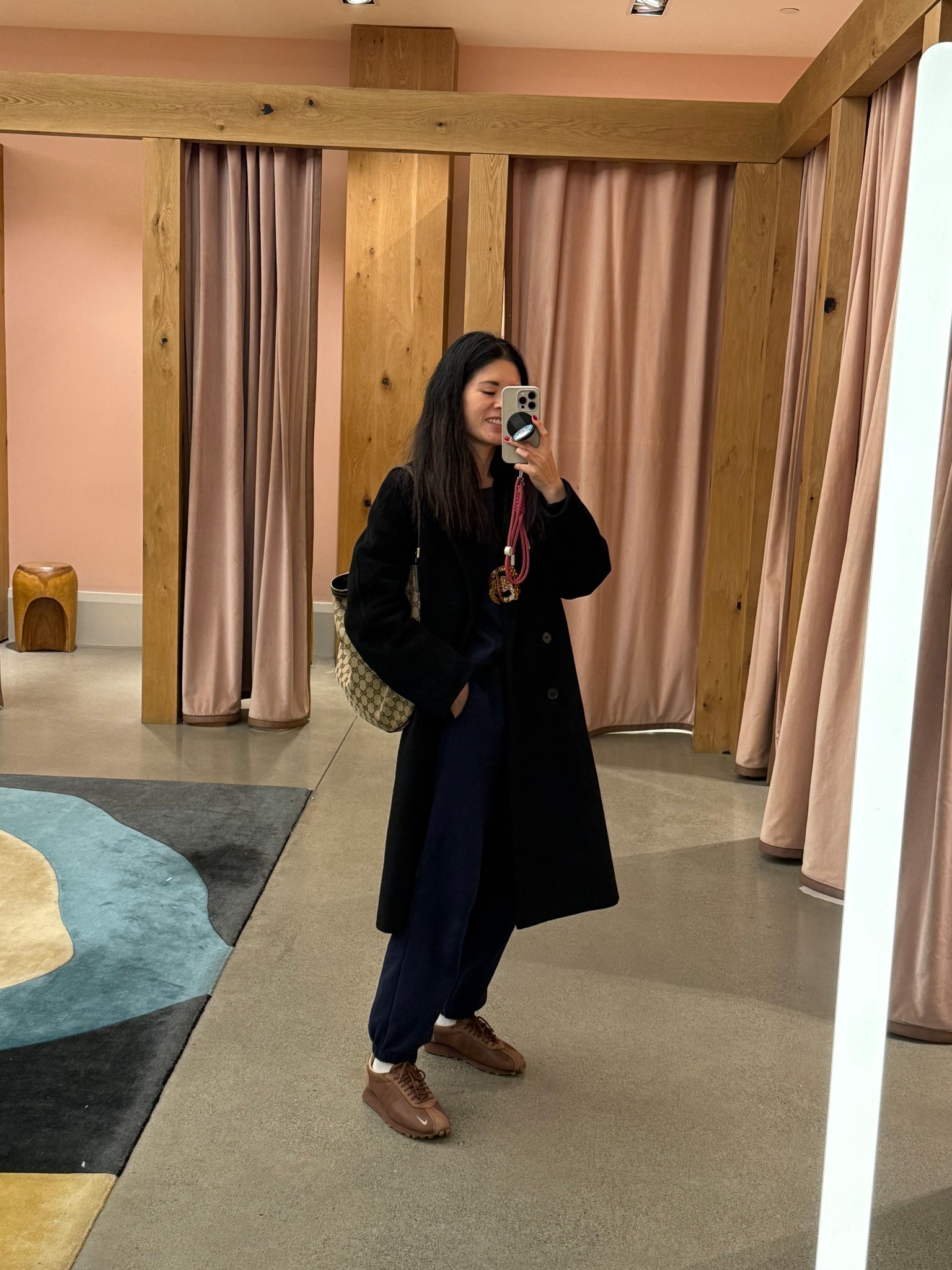 Aritzia Slouch coat in short xs
Gap sweater set. Top regular xs and bottom in regular s  

#LTKpetite #LTKcanada