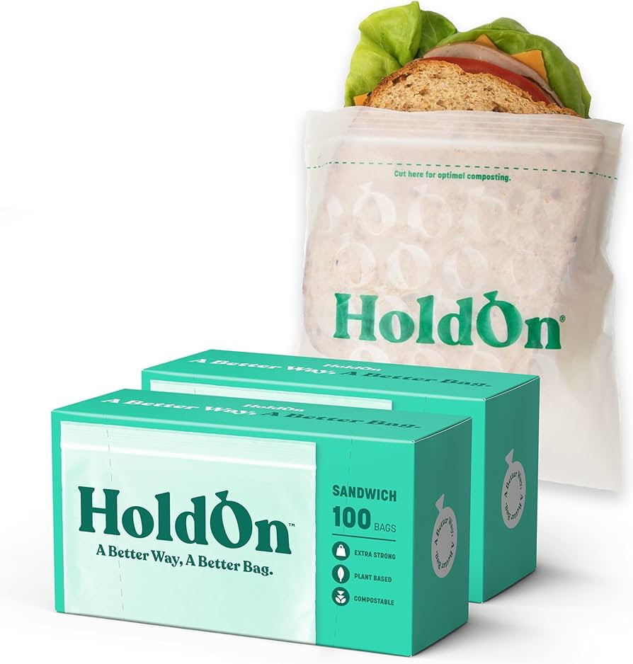 HoldOn Zipseal Sandwich Bags – Compostable, PFOA-Free, BPA-Free, Food-Safe Zip Seal Food Storag... | Amazon (US)