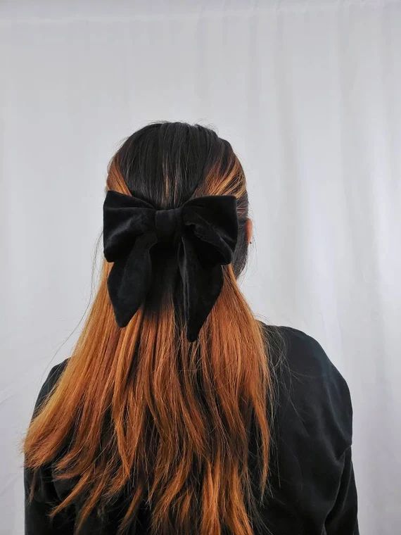 Oversized black velvet hair bow with high-quality french barrette | Etsy (US)