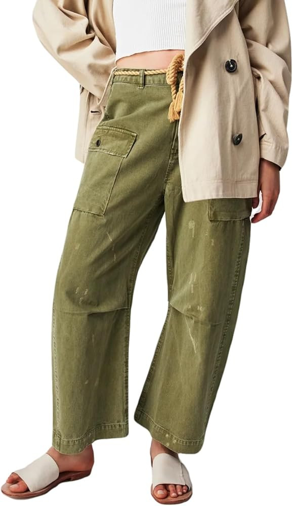 Baggy Cargo Jeans for Women Drawstring Wide Leg Barrel Jeans Mid Waist Distressed Loose Denim Pan... | Amazon (US)