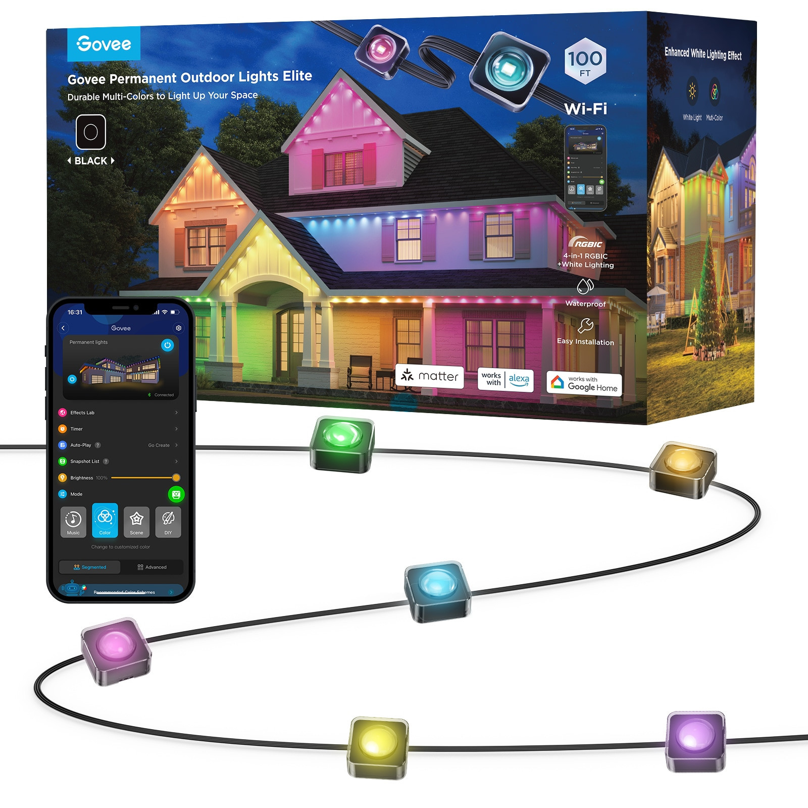 Govee 100-ft Plug-in Black Indoor/Outdoor String Light with Color changing -Light LED Mini Bulbs Bluetooth Compatibility Wi-Fi Compatibility | Lowe's