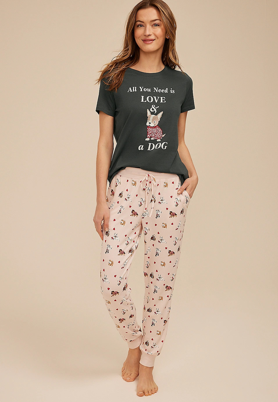 Dog Heart Print Jogger Pajama Pants | Maurices