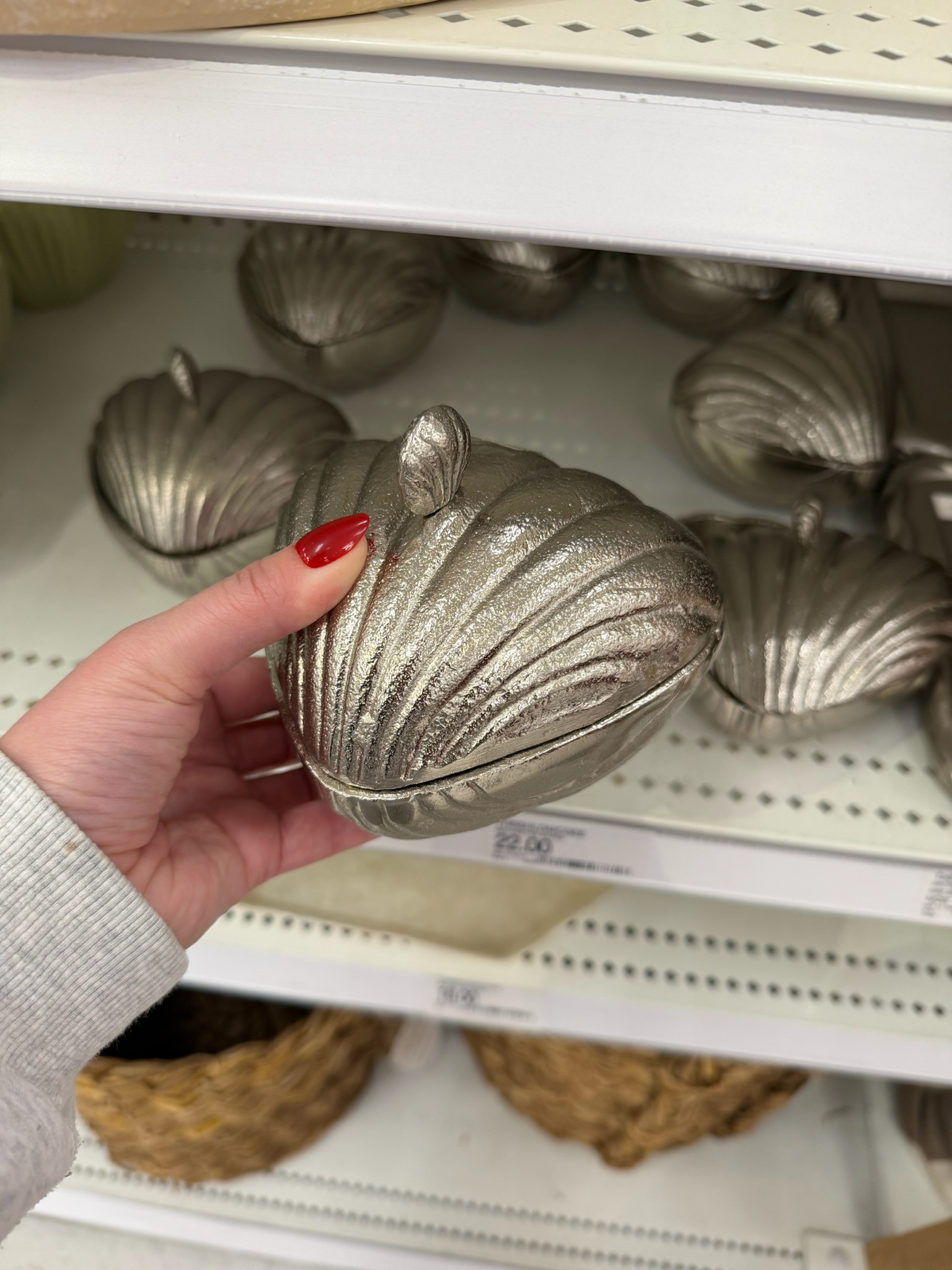 This silver shell container from the Threshold designed with Studio McGee collection is such a unique find and it is 30% off right now! It has a beautiful vintage feel that adds an elevated, coastal touch to any shelf or coffee table. Whether you use it to store small trinkets or just as a stand-alone decor piece, it looks so sophisticated. 

accolade crew neck pullover, chocolate brown outfit, date night outfits, dark wash denim, silver hardware, analog hobbies, valentines outfit women, knits and shawls, valentines day outfit women, vacation outfits beach, threshold target, studio mcgee, shell decor, silver tray, target sale, coastal grandmother, aesthetic home, shelf styling, home decor, target finds 

 #LTKValentine #LTKSeasonal #LTKHome