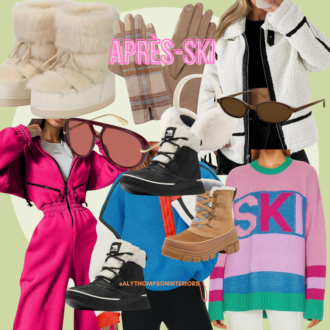 Apres ski | Winter Gear | Winter Coat | Fur Boots | Winter Boots | Winter Gloves | Fleece Jumpsuit | Ski Sweater | Fleece Pullover | Sunglasses | Ear Muffs 

 #LTKootd #LTKSeasonal #LTKActive