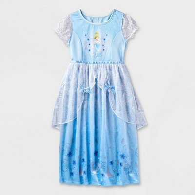 Girls' Disney Princess Cinderella Dress-up NightGown - Blue 4: Polyester, Short Sleeve | Target