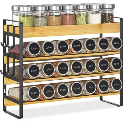 Spice Seasoning Rack Rack For Kitchen Countertop, 4-Layer Bamboo Spice Rack With 4 Hooks, Wall-Mounted Independent Food Storage Room Stand, Quick Acce | Wayfair North America