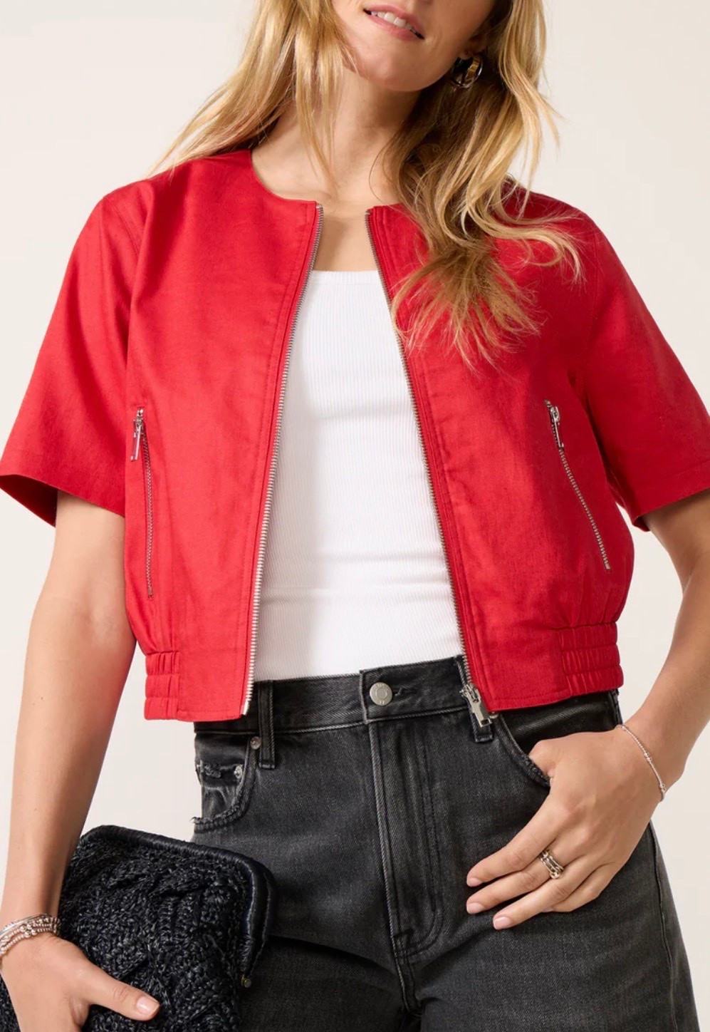 The Billie bomber from Evereve
￼

#LTKdayinmylife #LTKActive #LTKOver40