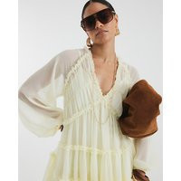 River Island Womens Petite Cream Long Sleeve Ruffle Smock Dress | River Island UK & IE