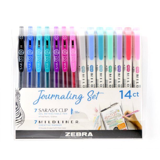 Zebra Journaling Set Pens, Mildliner double ended highlighters and colorful gel Ink Pens, 14 Pack | Walmart (US)