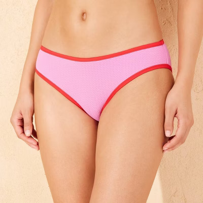 Women's Pucker Textured Contrast Binding Low-Rise Medium Coverage Bikini Bottom - Wild Fable™ P... | Target