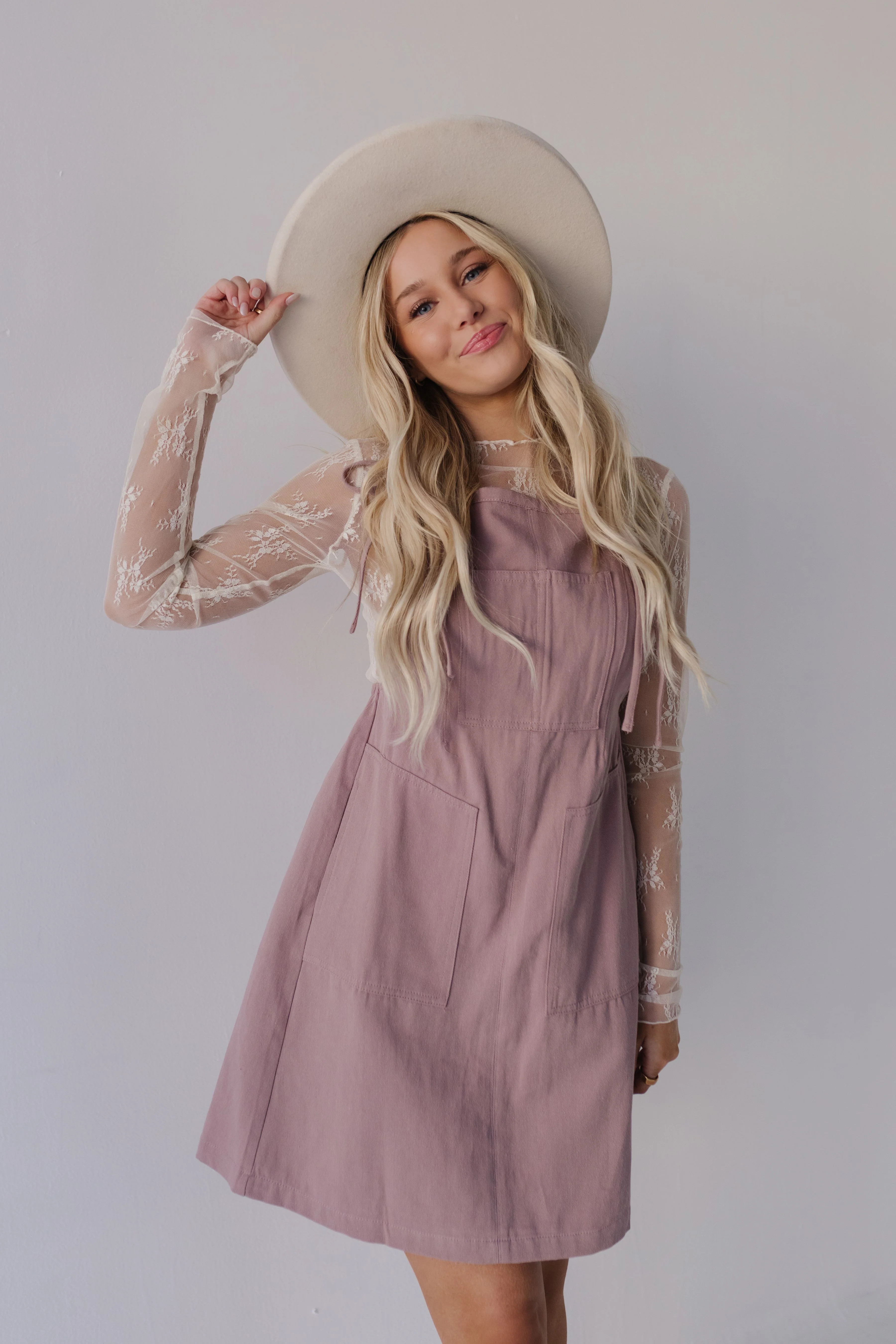 THE SAIGE OVERALL DRESS IN DUSTY MAUVE | Pink Desert