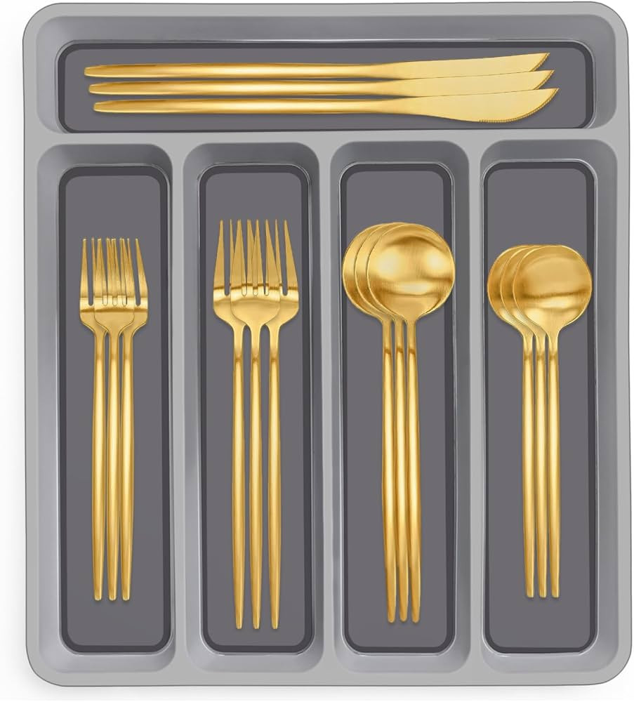 Amazon.com: 40-Piece Gold Silverware Set with Organizer, AIVIKI Flatware Set for 8, Stainless Ste... | Amazon (US)