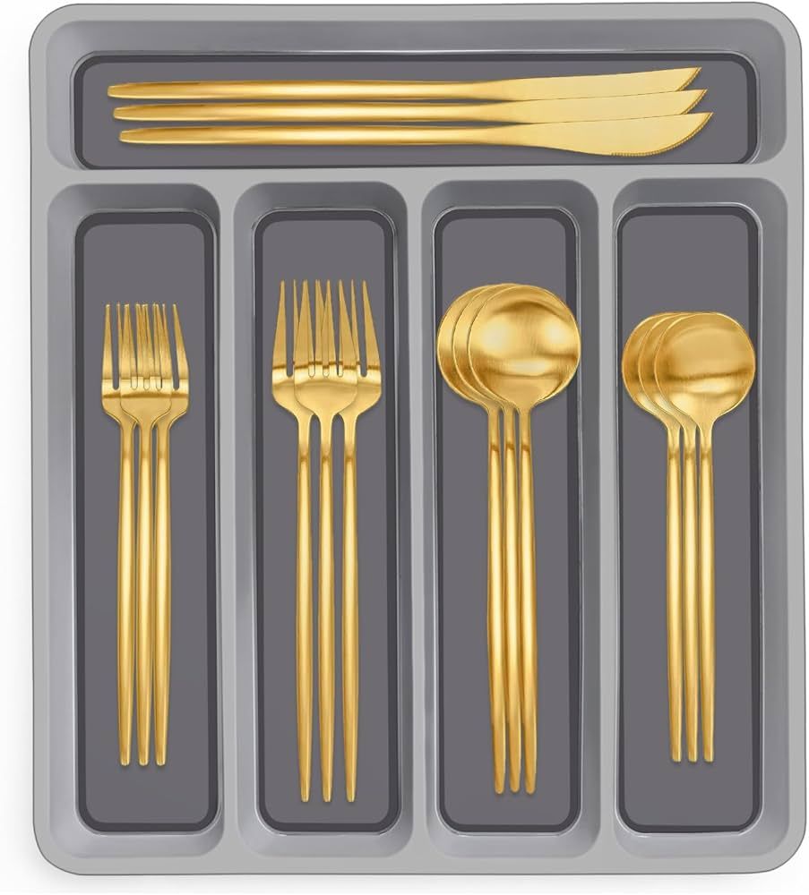 Amazon.com: 40-Piece Gold Silverware Set with Organizer, AIVIKI Flatware Set for 8, Stainless Ste... | Amazon (US)