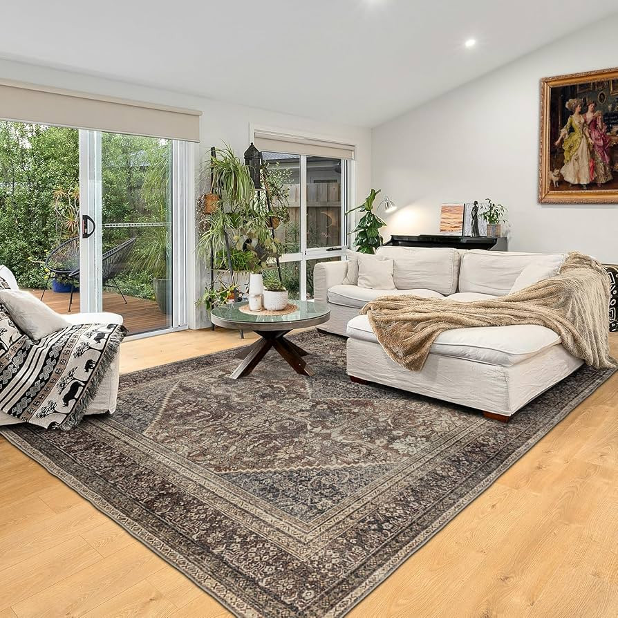 Area Rug 6×9, Large Vintage Boho Rug,Ultra-Soft Low Pile, Washable, Non Slip,Stain Resistant, Pr... | Amazon (US)