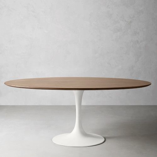 Tulip Pedestal Dining Table, Oval, White Wood Base, Walnut Top | Williams-Sonoma