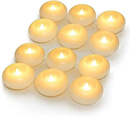 Homemory 3 Inch Flameless Floating Candles, 100 Hour, White Wax, Battery Flickering Waterproof Te... | Amazon (US)