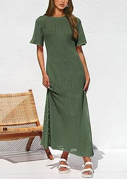 PRETTYGARDEN Womens Eyelet Cover Up Dress 2026 Summer Vacation Resort Maxi Dresses Beach Short Sl... | Amazon (CA)