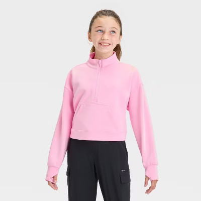 Girls' Airy Sleek 1/2 Zip Pullover Sweatshirt - All In Motion™ Light Pink XL | Target