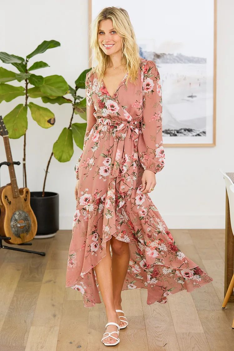 Flourishing Thoughts Blush Pink Floral Print Ruffled Maxi Dress | Lulus (US)